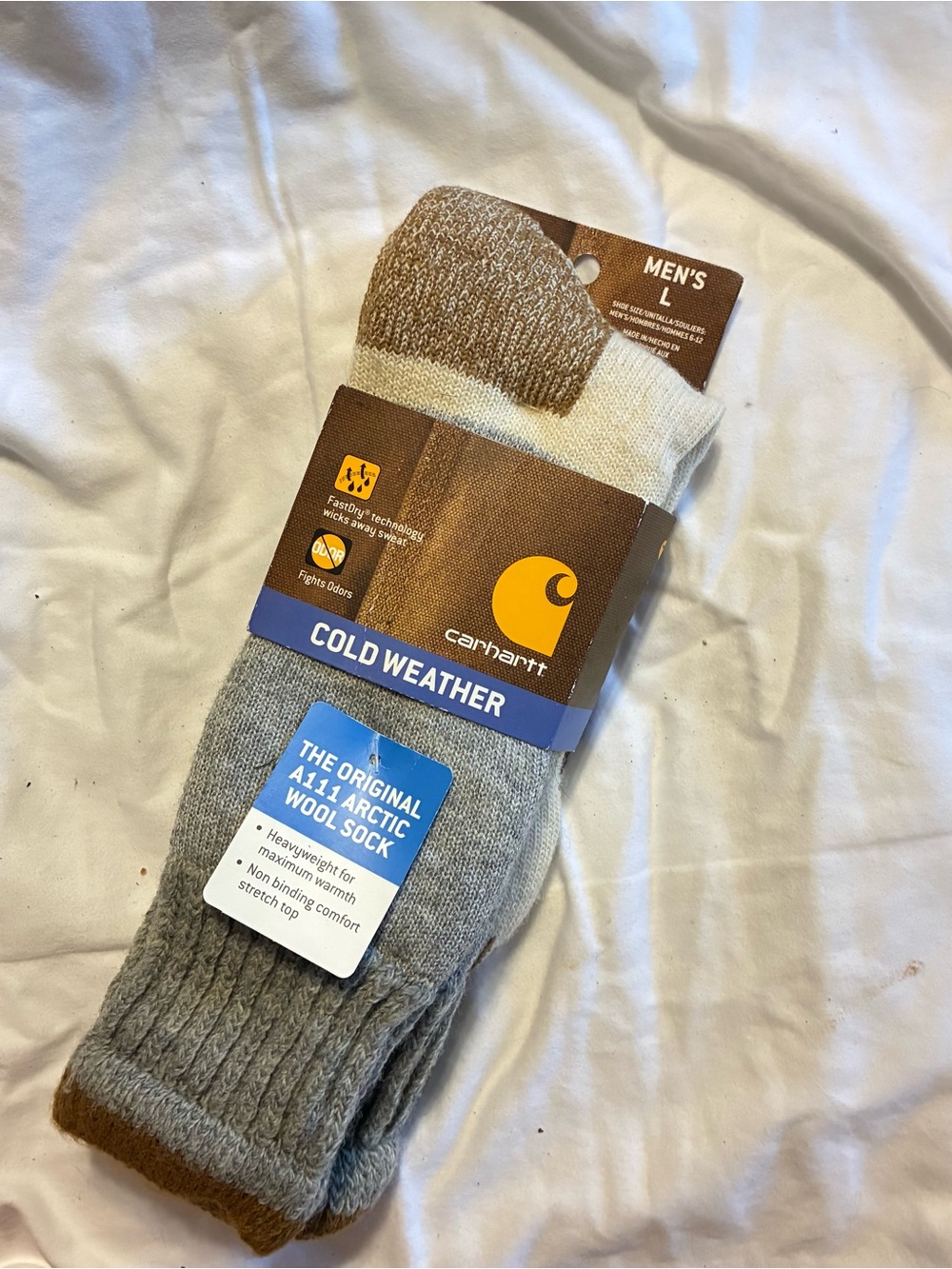 Carhartt Men’s Cold Weather Arctic Wool Socks - Gray/Cream/Brown